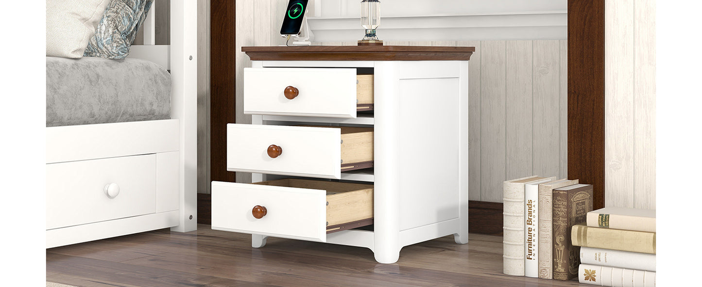 Chic Wooden Nightstand with USB Ports and Ample Storage