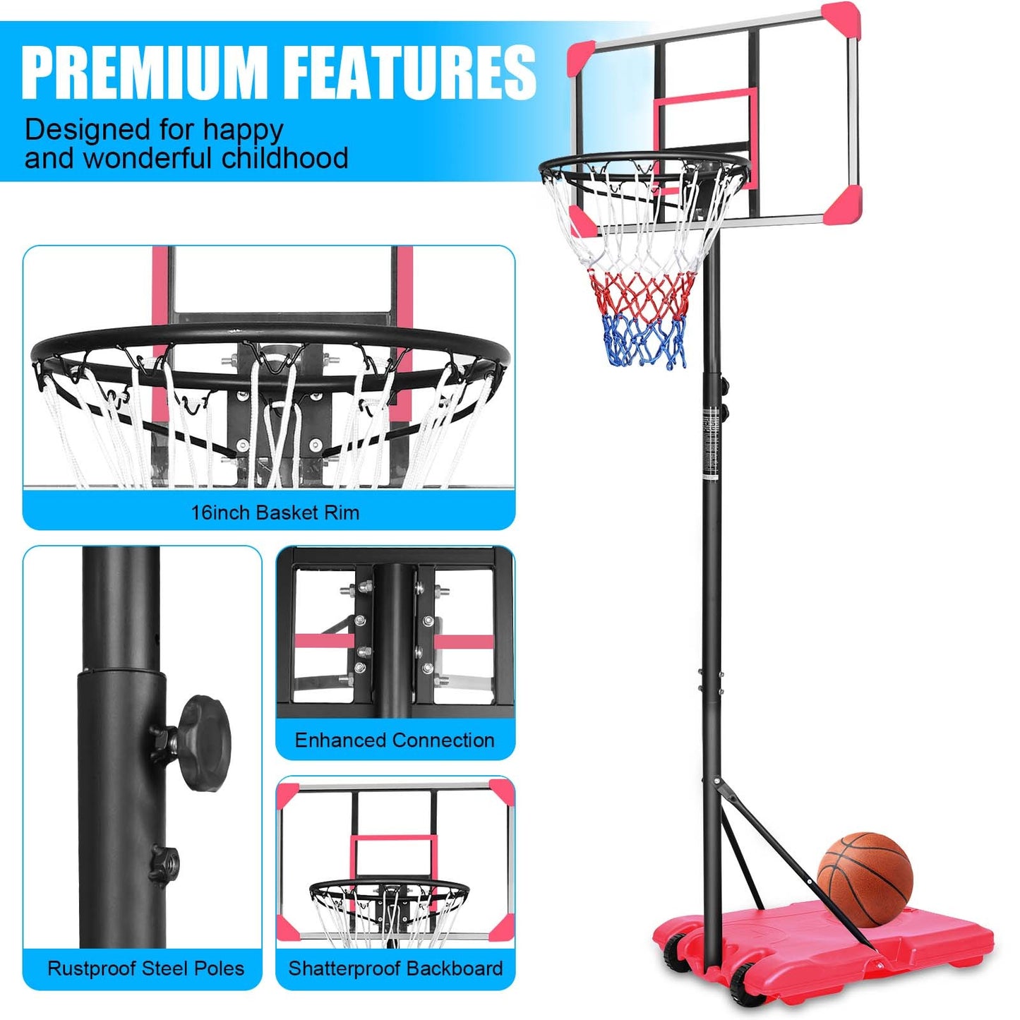 Easy-Set Adjustable Basketball Hoop for Indoor and Outdoor Fun