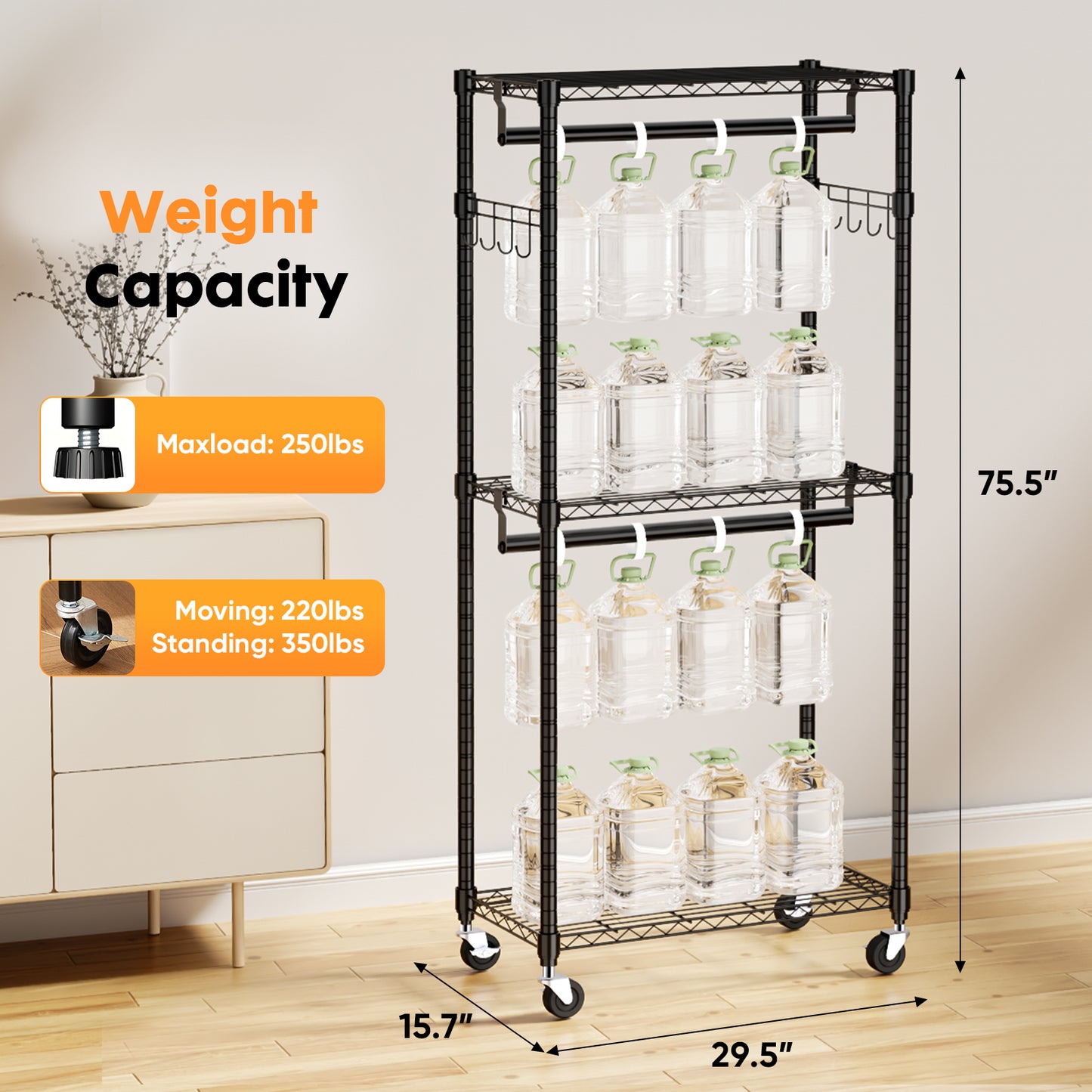 Versatile Rolling Clothes Rack with Adjustable Shelves & Hooks