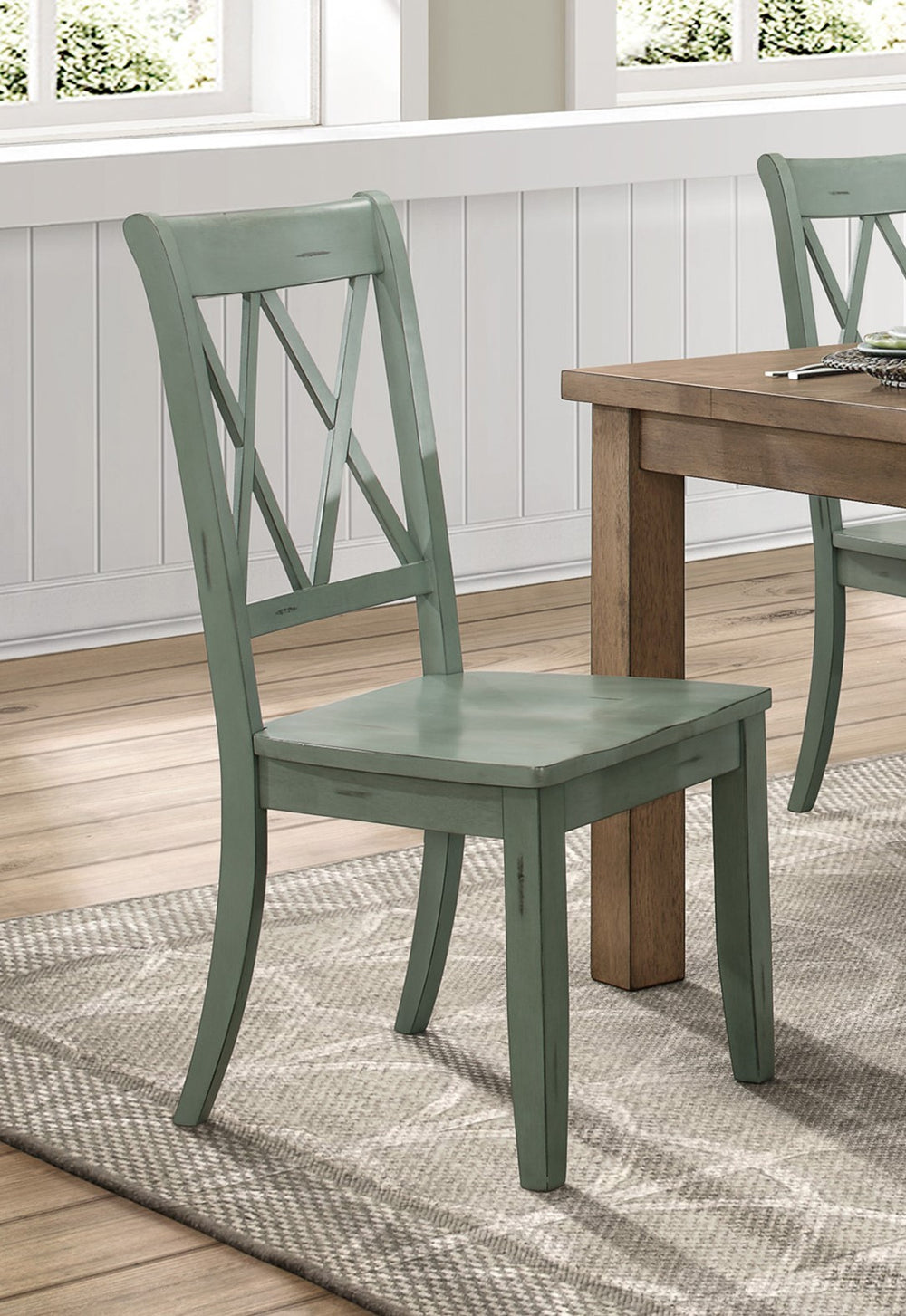 Teal Double-X Back Dining Chairs Set