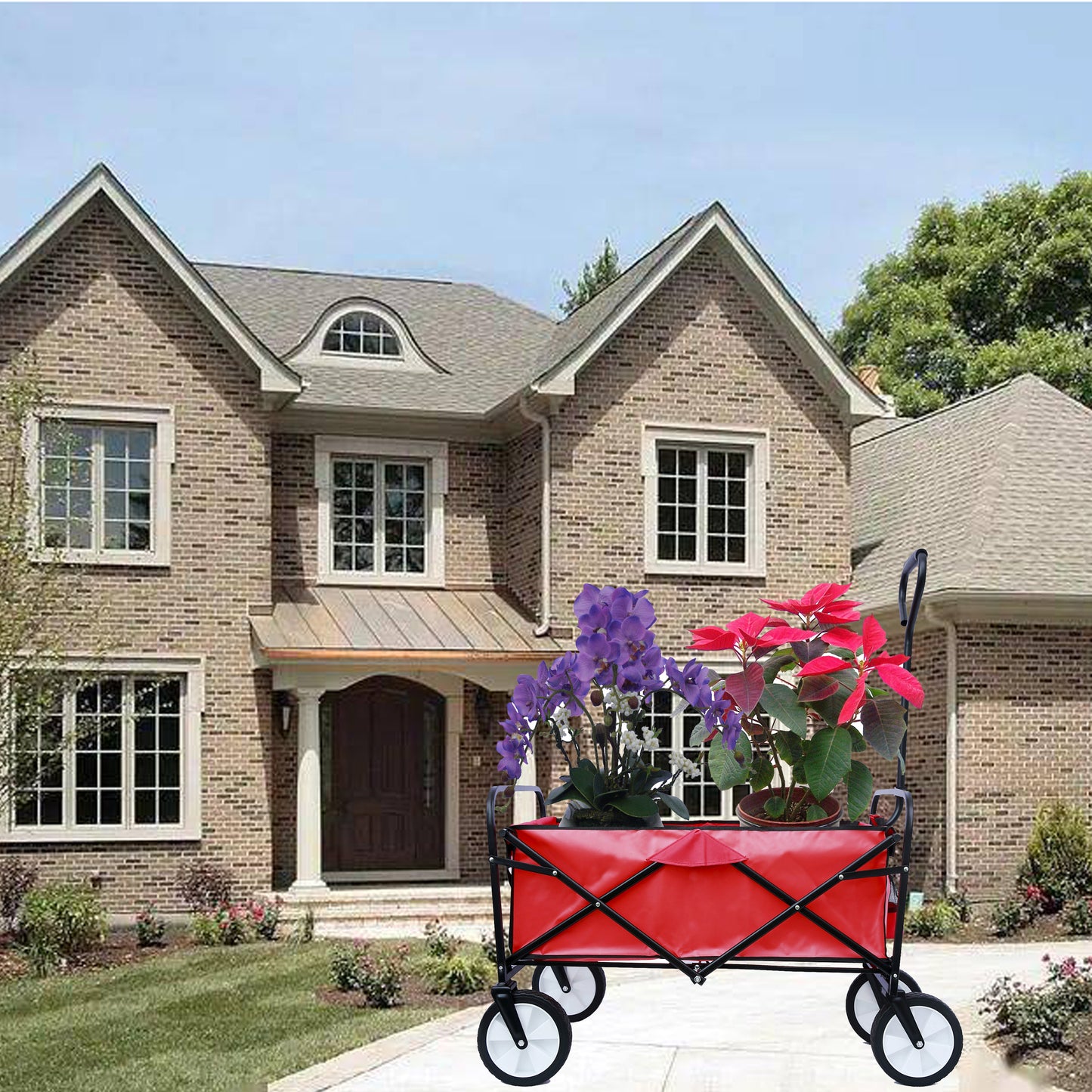 Bright Red Folding Wagon for Gardens & Beaches