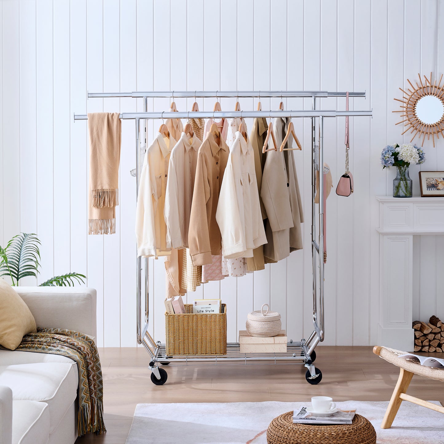 Heavy-Duty Rolling Garment Rack with Shelves