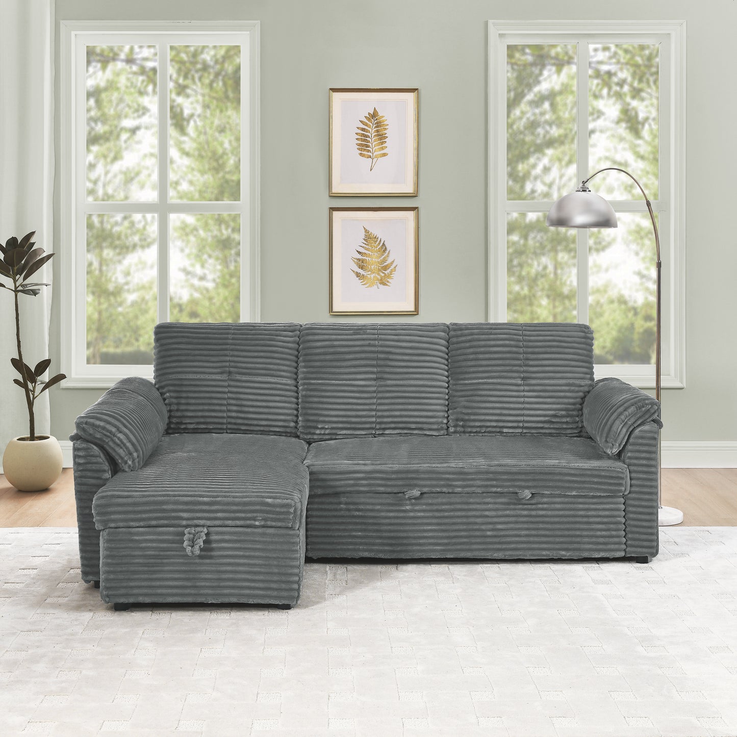 Cozy Convertible Corduroy Sectional Sofa with Storage and Recline