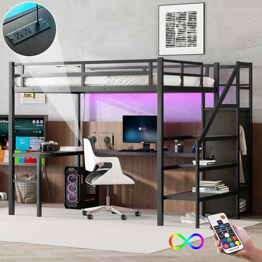 MaxLoft Bed with Desk & USB - Sleek Space Saver for All Ages