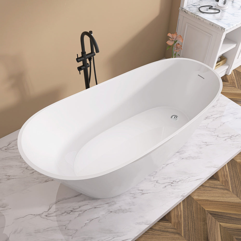 Luxury Oval Freestanding Soaking Tub - Elegant Glossy White Design