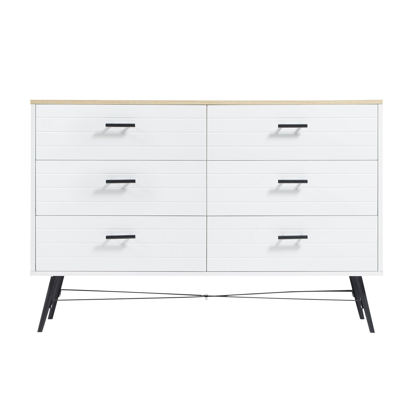 Chic White & Oak 6-Drawer Dresser