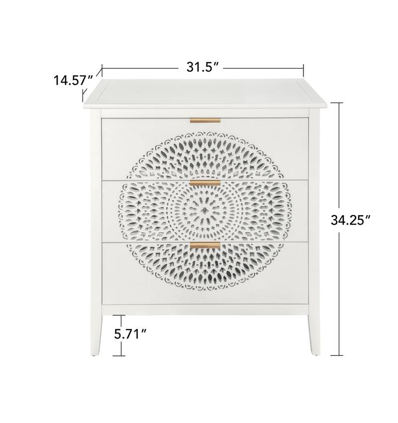 Chic Hollow-Carved 3-Drawer Storage Cabinet