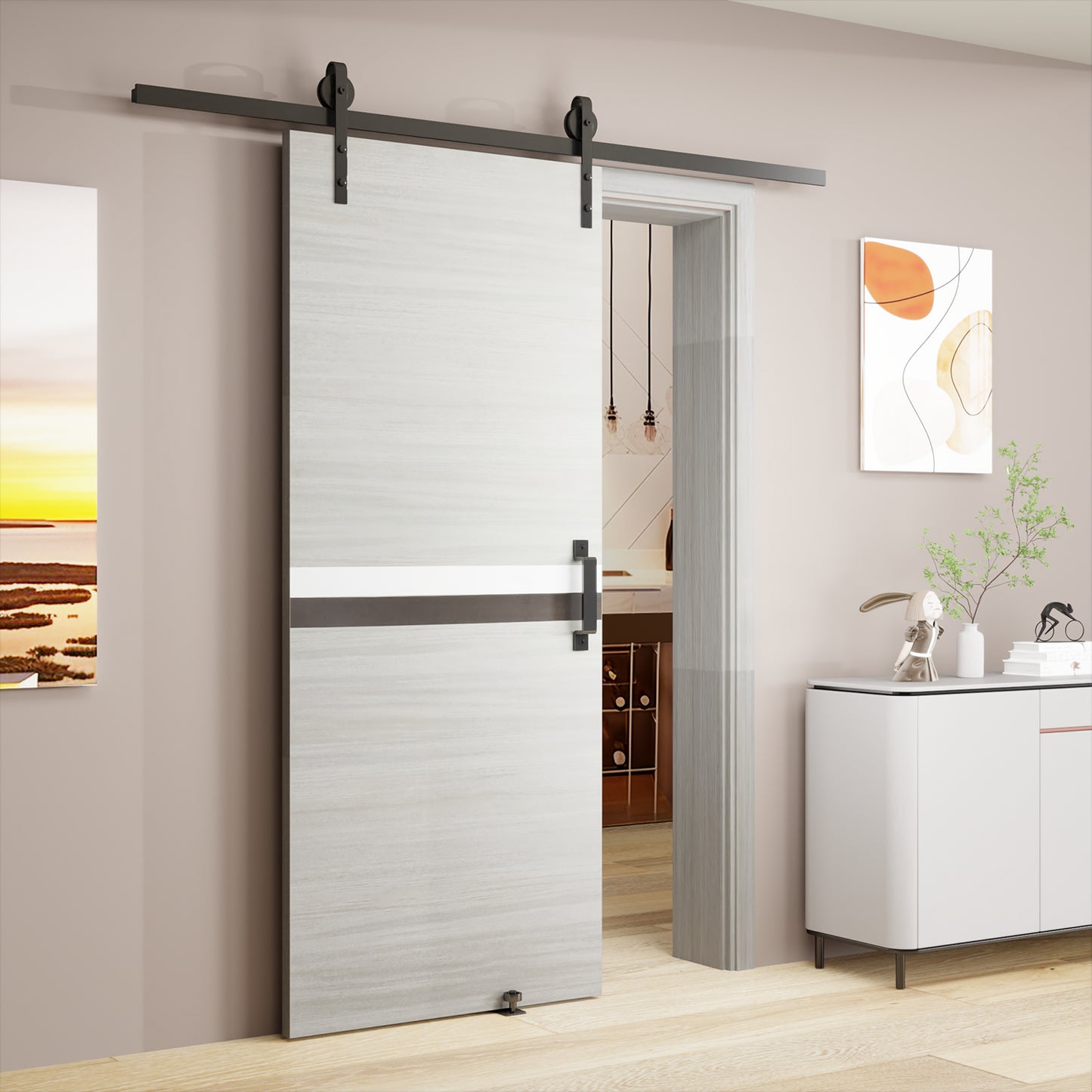 Stylish Sliding Door Set with Track and Handle