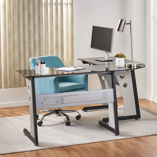 Sleek L-Shaped Glass Desk