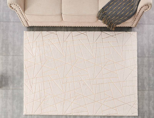 Chic Beige Geometric Faux Fur Rug