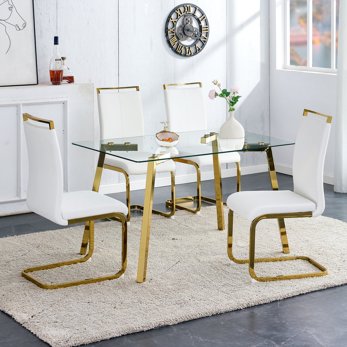 Sleek Gold-Trim Glass Dining Table