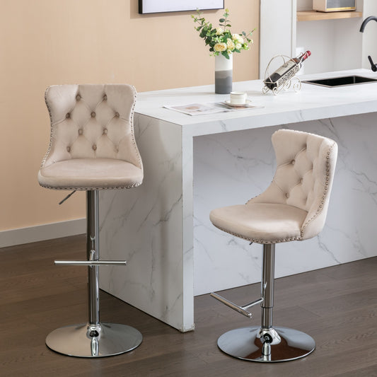 Chic Velvet Swivel Barstools - Adjustable Height, Set of Two