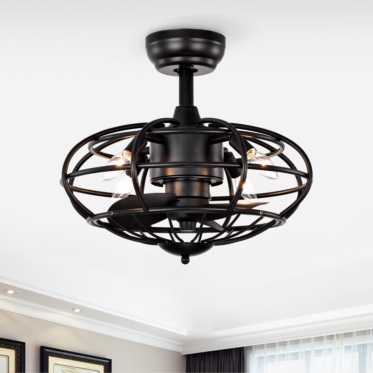 Cozy Caged Ceiling Fan with Remote - Perfect for Any Room!