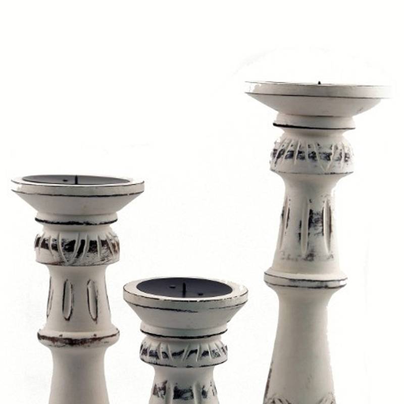 Charming White Mango Wood Candle Holders - Set of Three