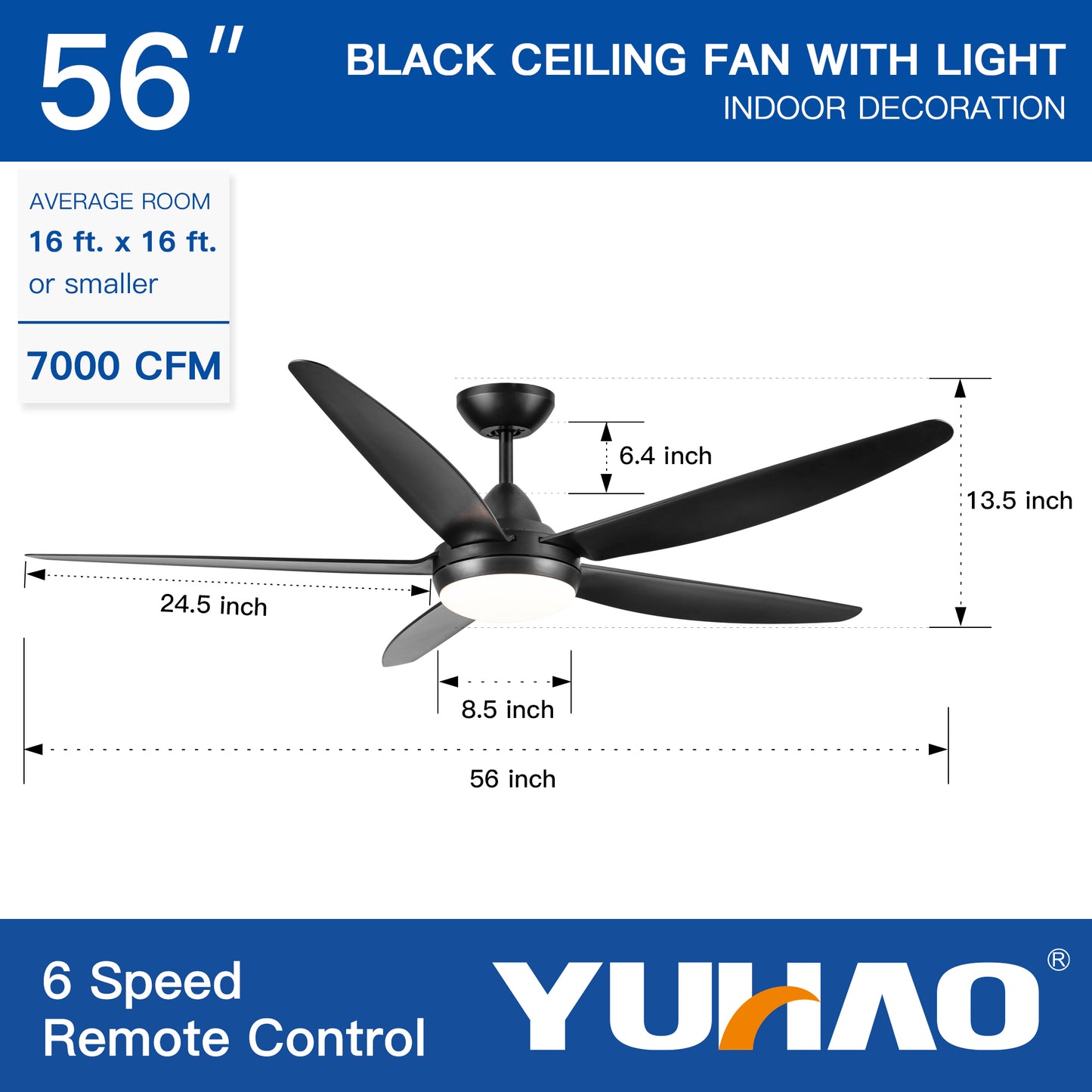 Sleek LED Ceiling Fan with Black Blades