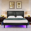 Luxurious Black Queen Bed with LED Lights and Wing-Back Headboard