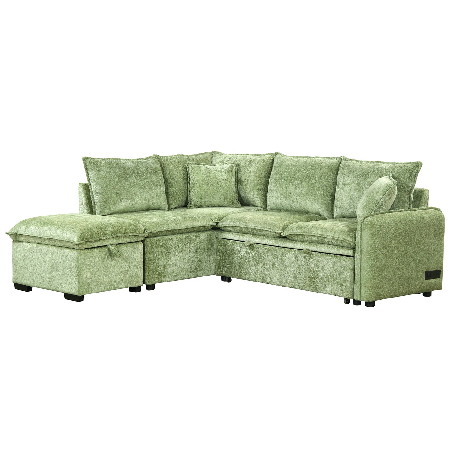 Cozy Green Convertible Sofa Bed with Storage & USB Charging