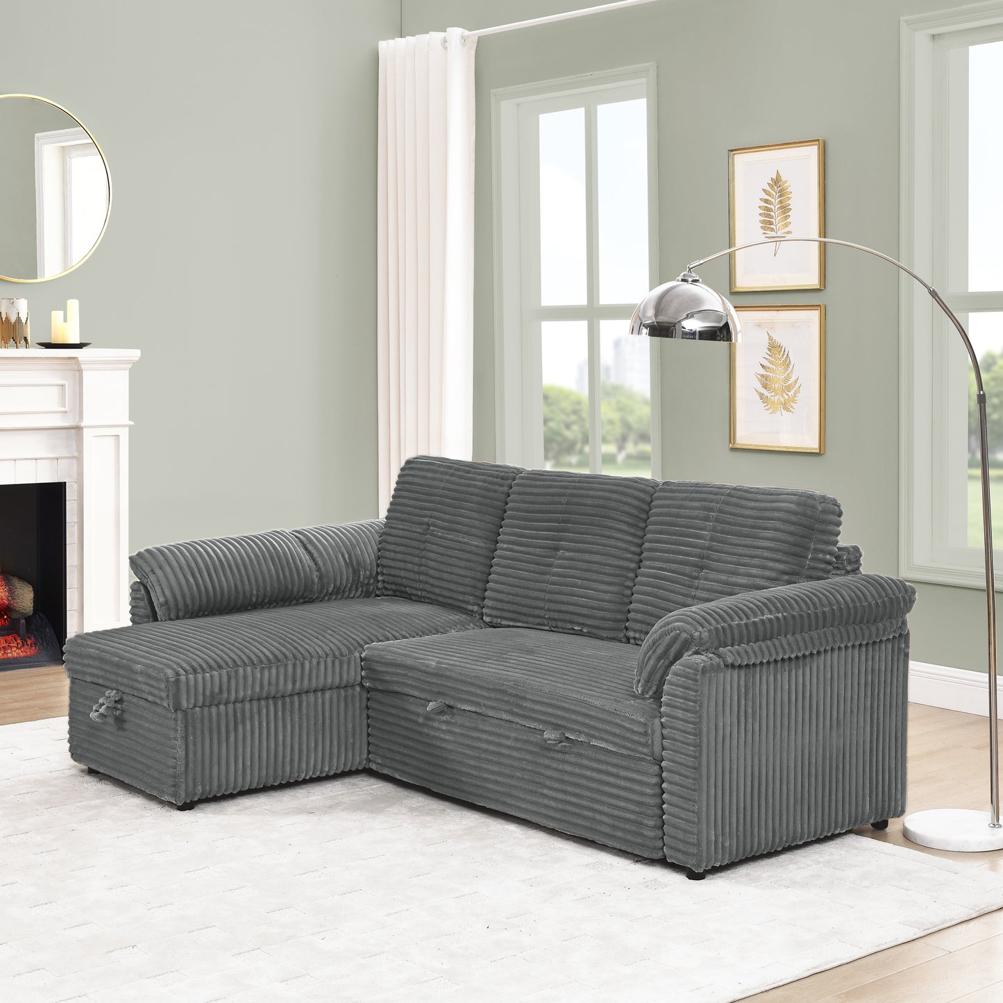 Cozy Convertible Corduroy Sectional Sofa with Storage and Recline