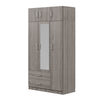 Stylish Gray 3-Door Wardrobe with Drawers and Cabinet