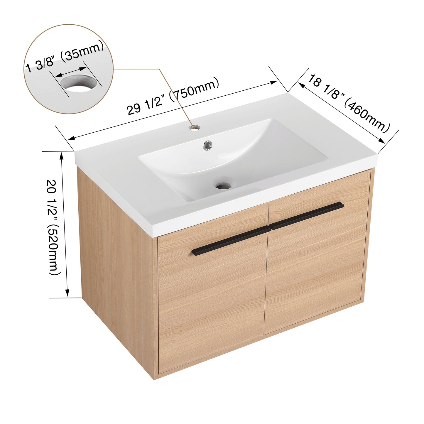 Chic Oak Vanity Set with Resin Sink