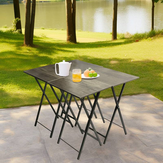 Rustic Grey Folding Snack Tables Set
