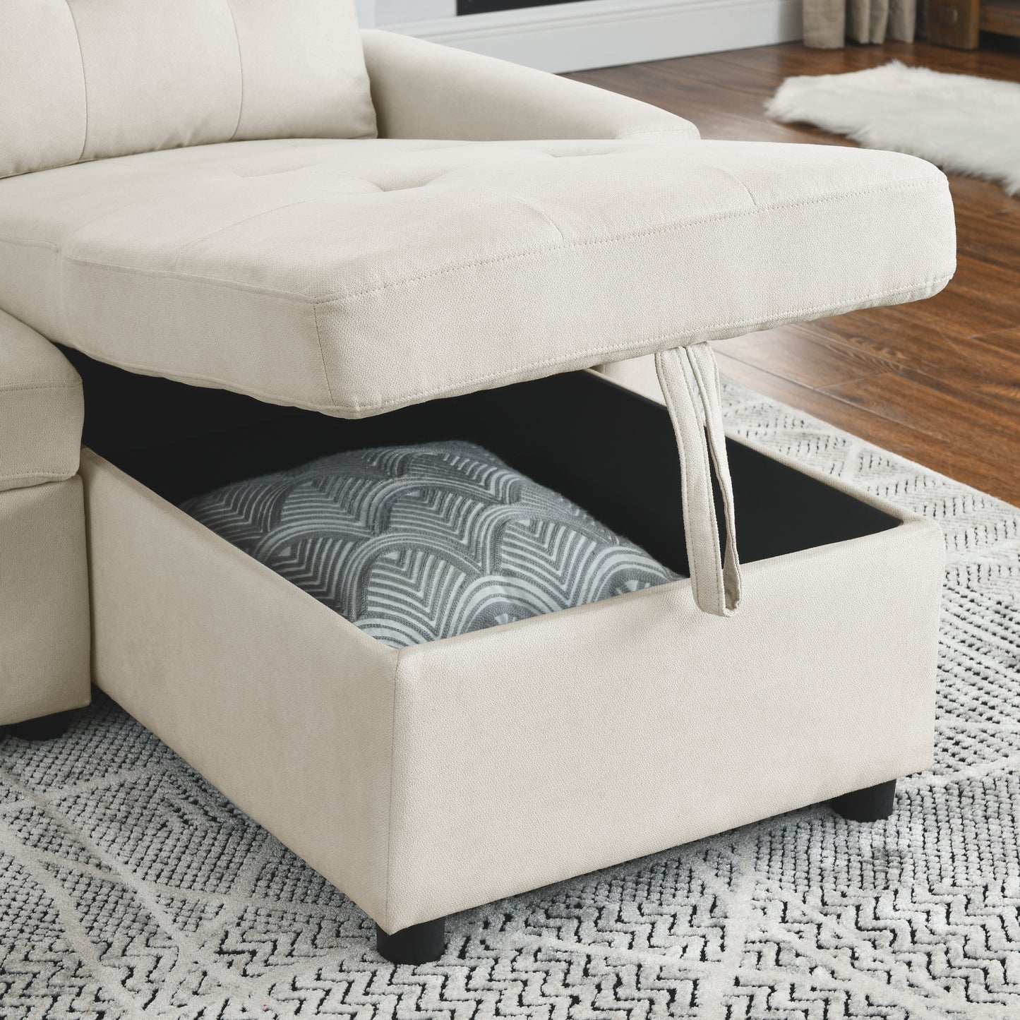 Cozy Reversible Sleeper Sofa with Storage Space