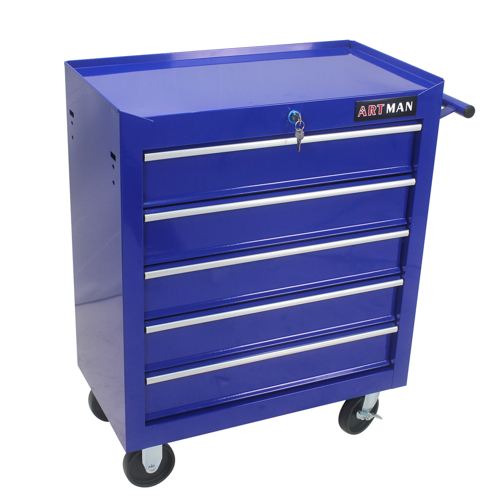 Blue Rolling Tool Cart with 5 Drawers