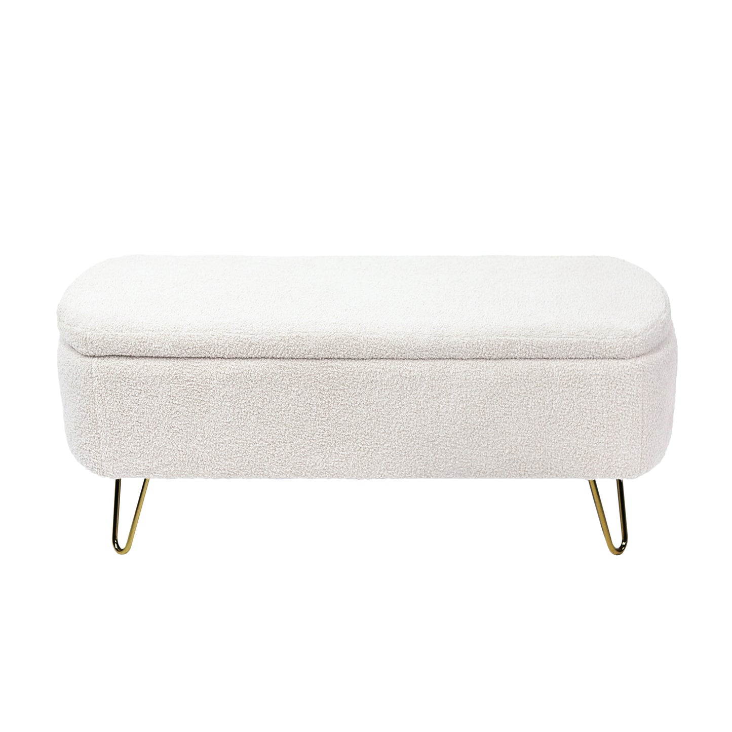 Chic Ivory Storage Ottoman with Gold Legs