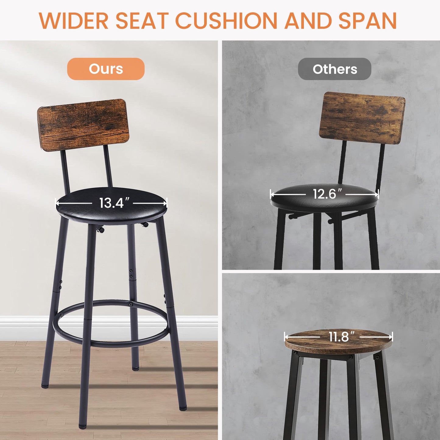 Rustic Charm Bar Stool Duo with Shelf and Backrest