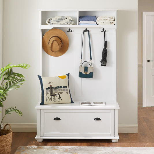 Coastal Charm Entryway Bench with Shelves and Storage