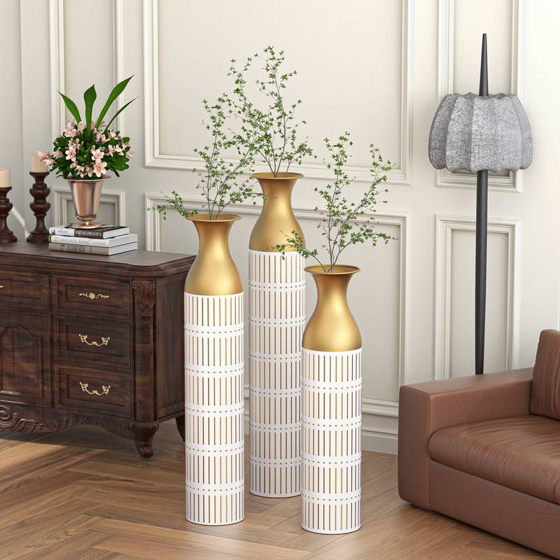 Chic Glazed Metal Vases Set