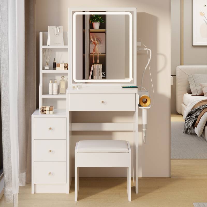 Compact Glam Vanity Set with LED Mirror & Power Stations