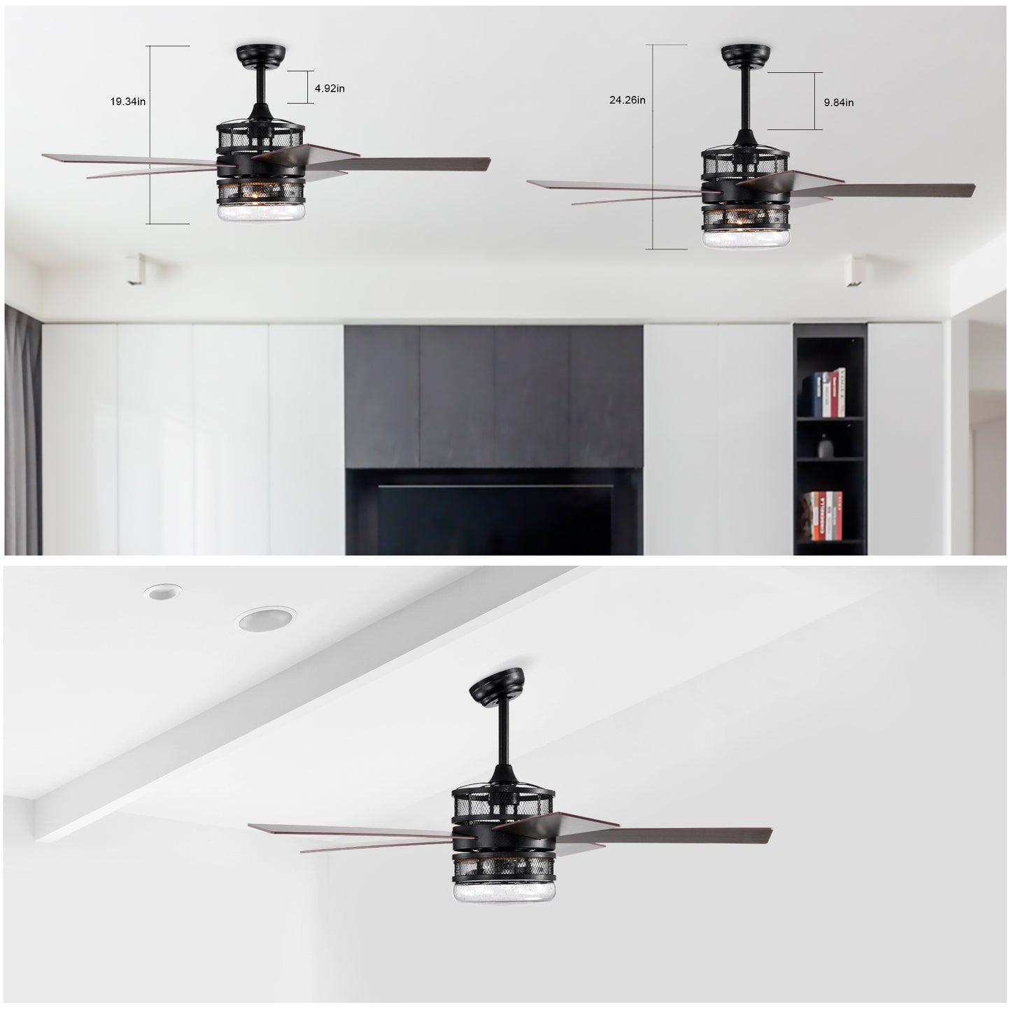 Sleek Matte Black Ceiling Fan with Remote and Optional Glass Shade