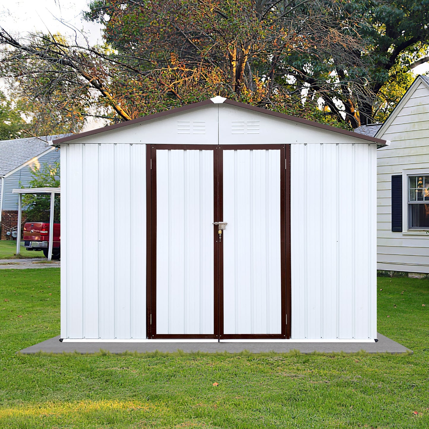 Chic Outdoor Storage Shed in White & Coffee