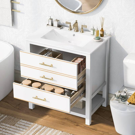 Navy Bliss Bathroom Vanity with Open Storage & Two Drawers