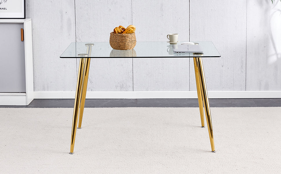 Sleek Glass Dining Table with Gold Legs