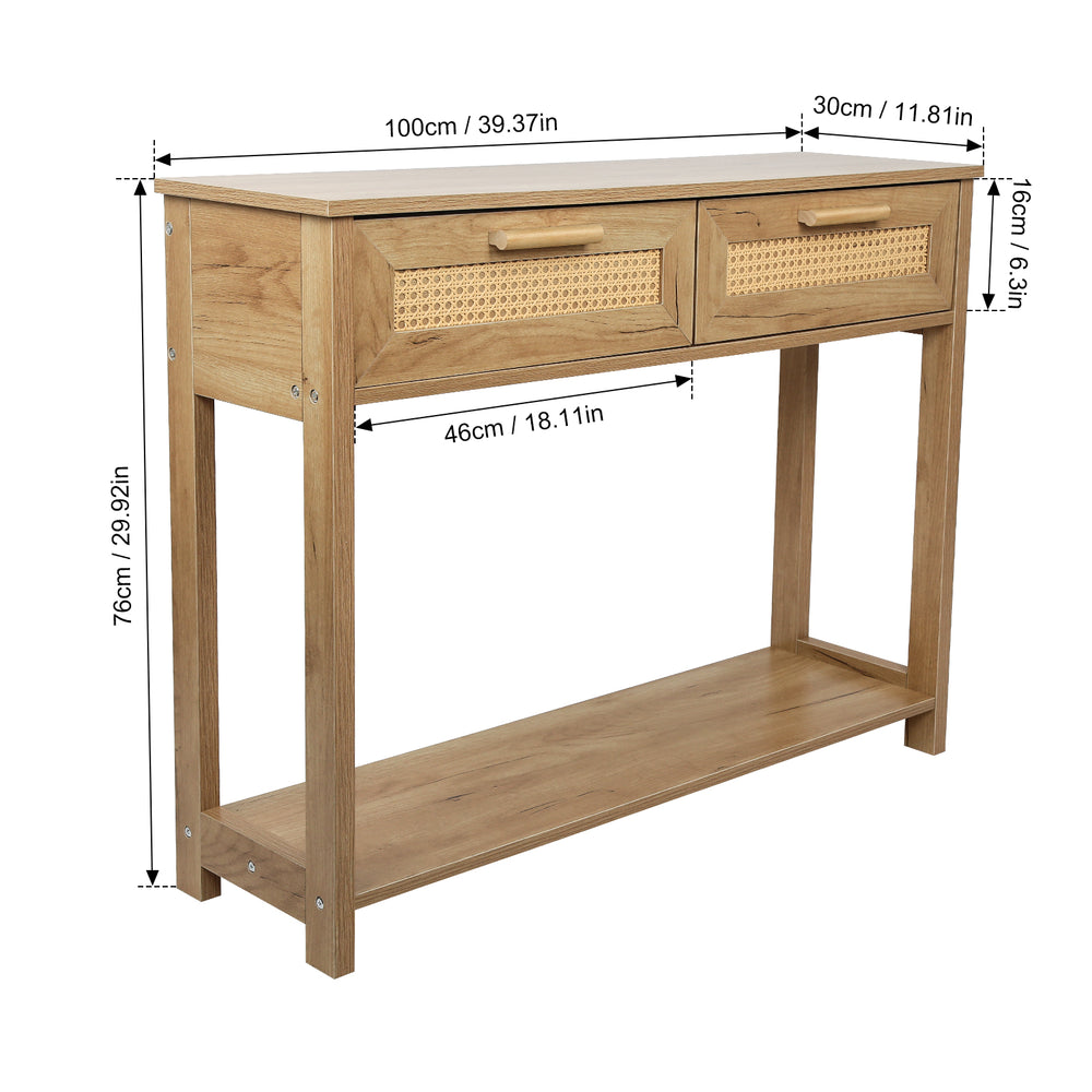 Chic Rattan Console Table with Storage