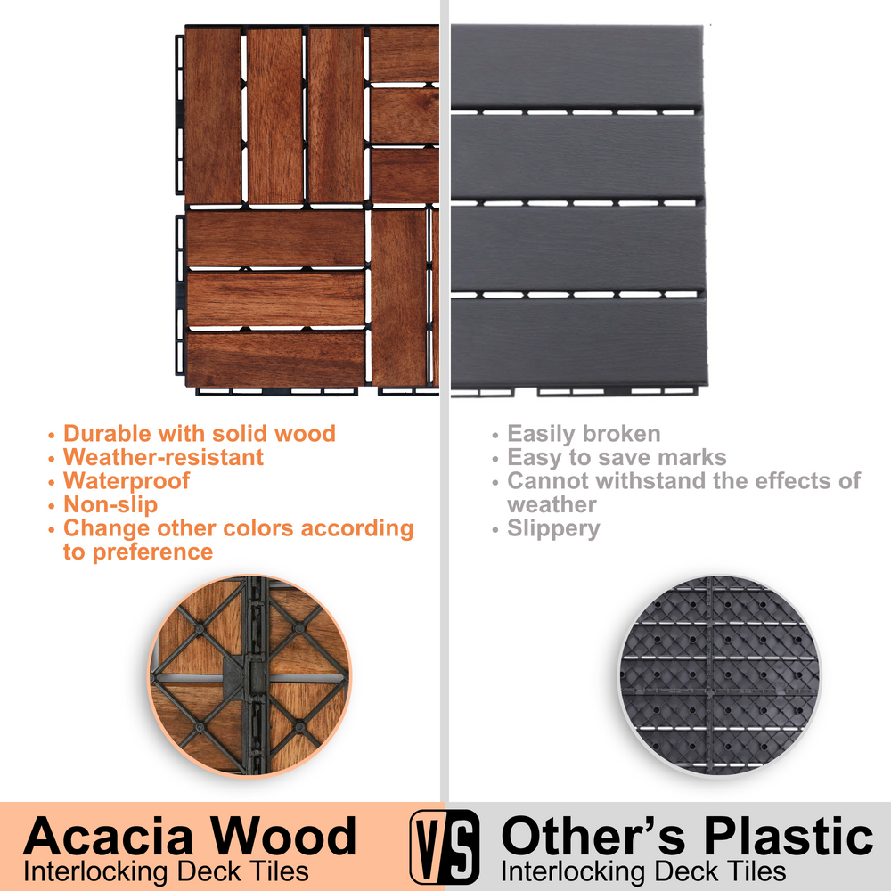 Chic Acacia Deck Tiles - Stylish Outdoor Flooring for Patios & Pools