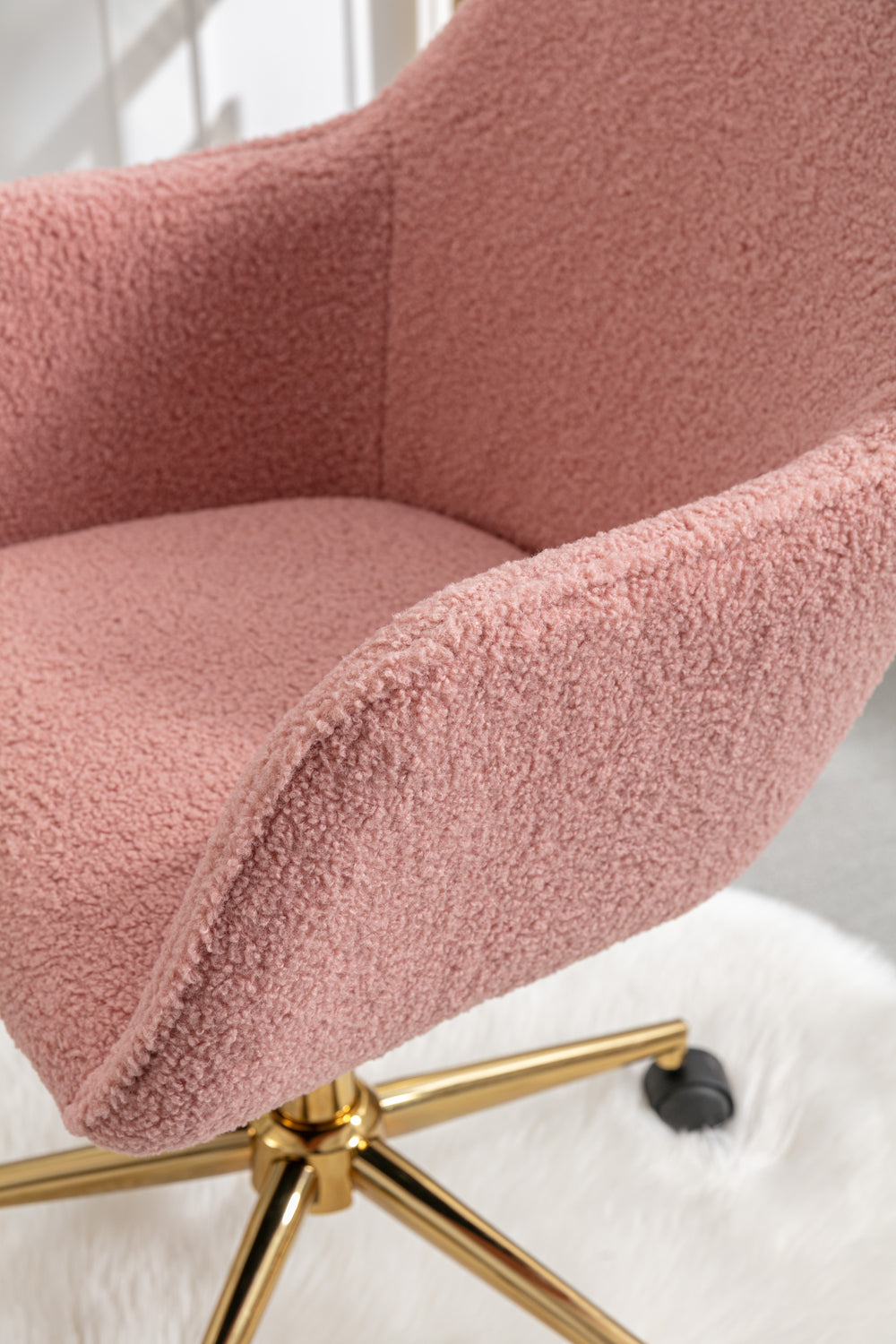 Chic Pink Teddy Swivel Chair with Gold Legs