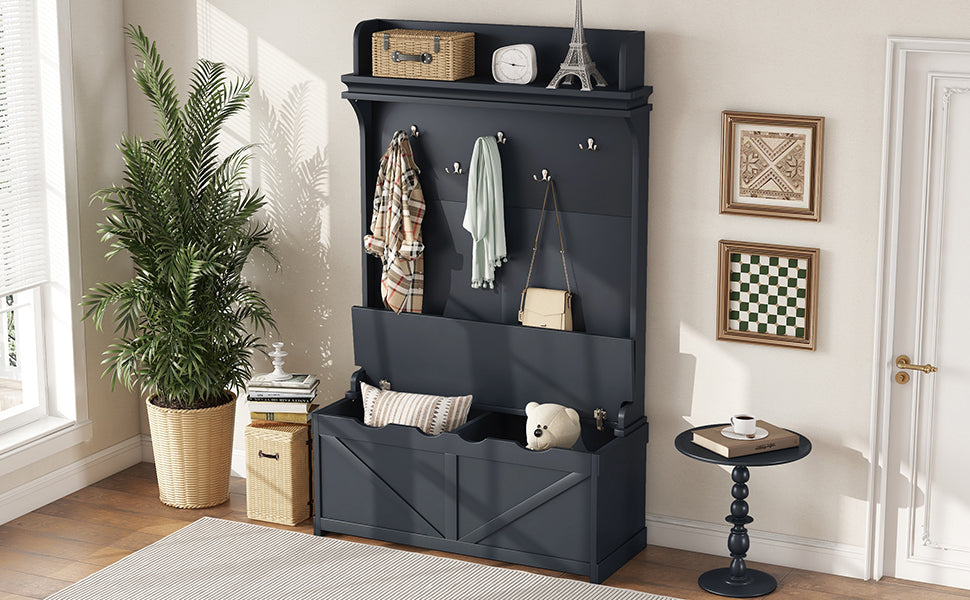 Modern Entryway Bench with Coat Hooks and Storage