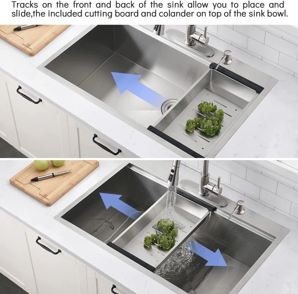 Sleek Stainless Steel Drop-In Kitchen Sink with Workstation Grid