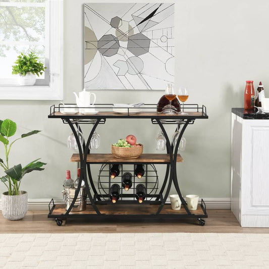 Chic Rolling Bar Cart with 3-Tier Shelves