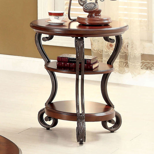 Charming Brown Cherry Side Table with Open Shelf