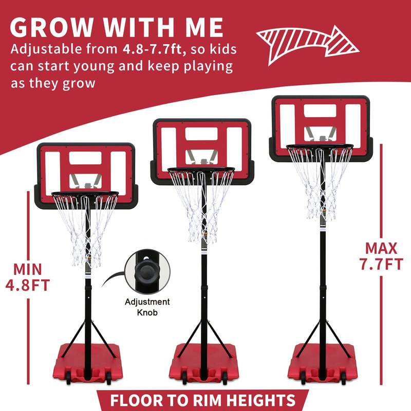 Adjustable Outdoor Basketball Hoop with Portable Base