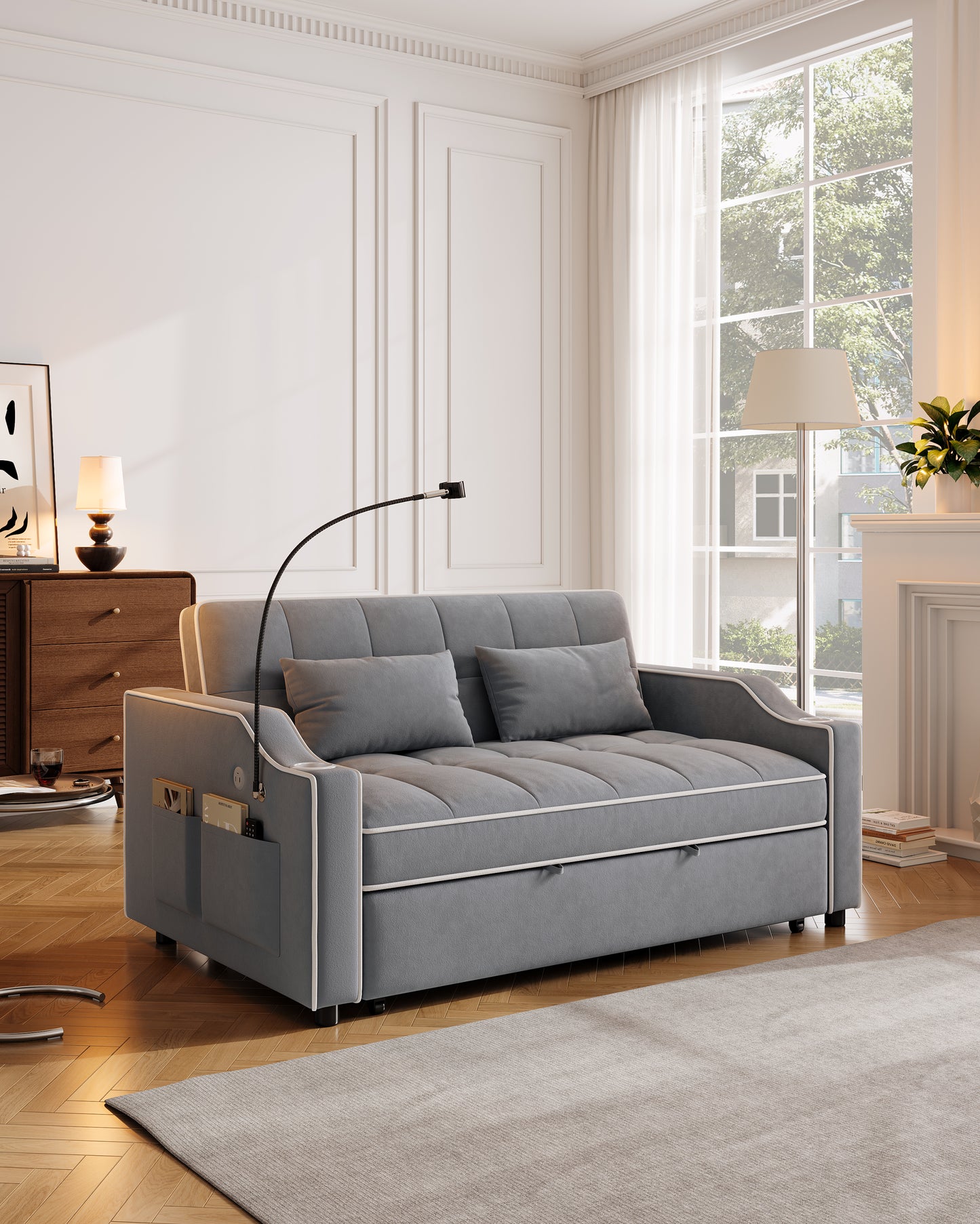 Versatile Velvet Sofa Bed with USB Charging & Adjustable Backrest