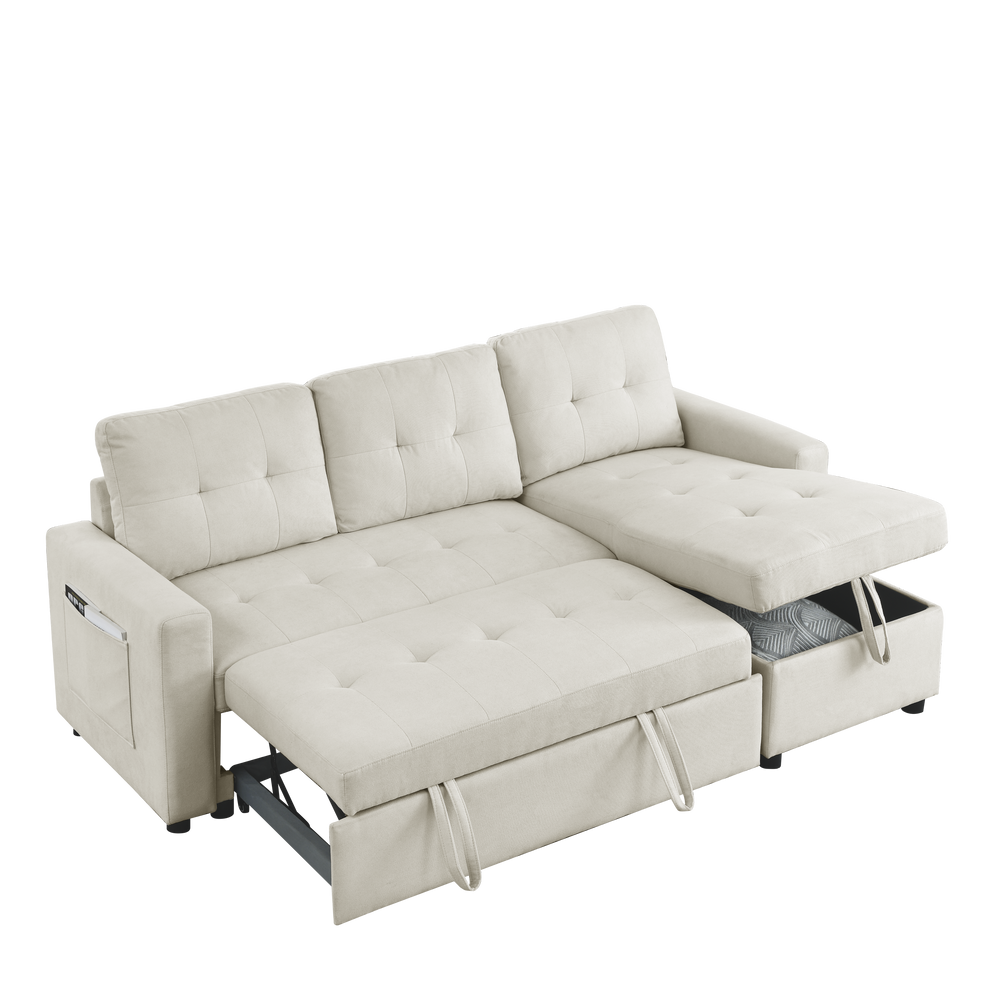 Cozy Reversible Sleeper Sofa with Storage Space