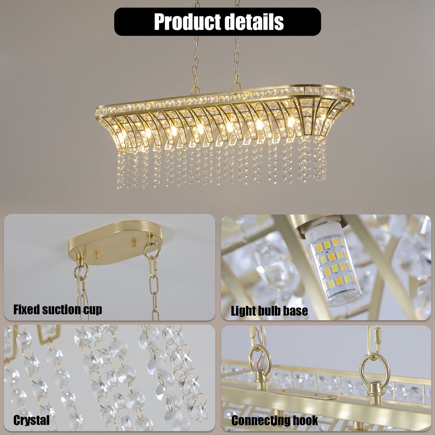 Glamour Gold Crystal Kitchen Chandelier