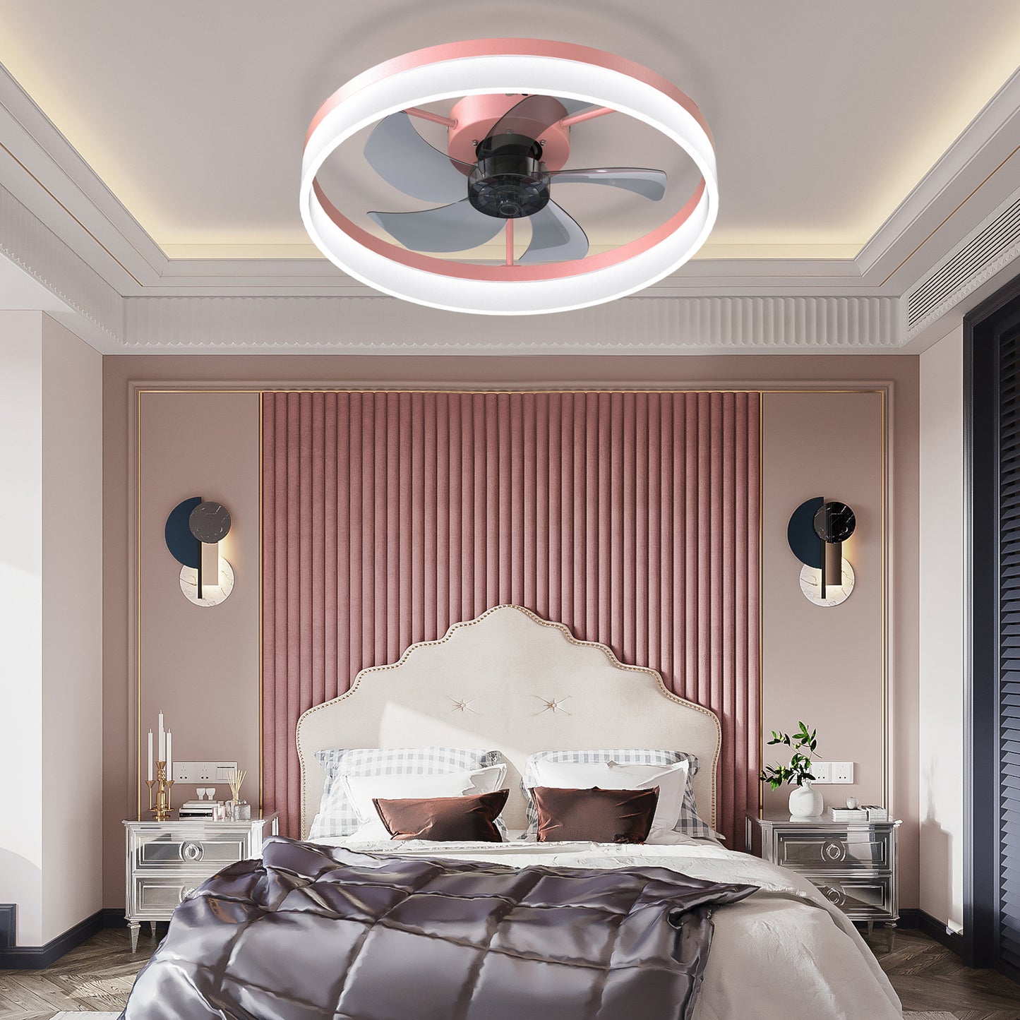 Stylish Pink Ceiling Fan with Dimmable LED Lights