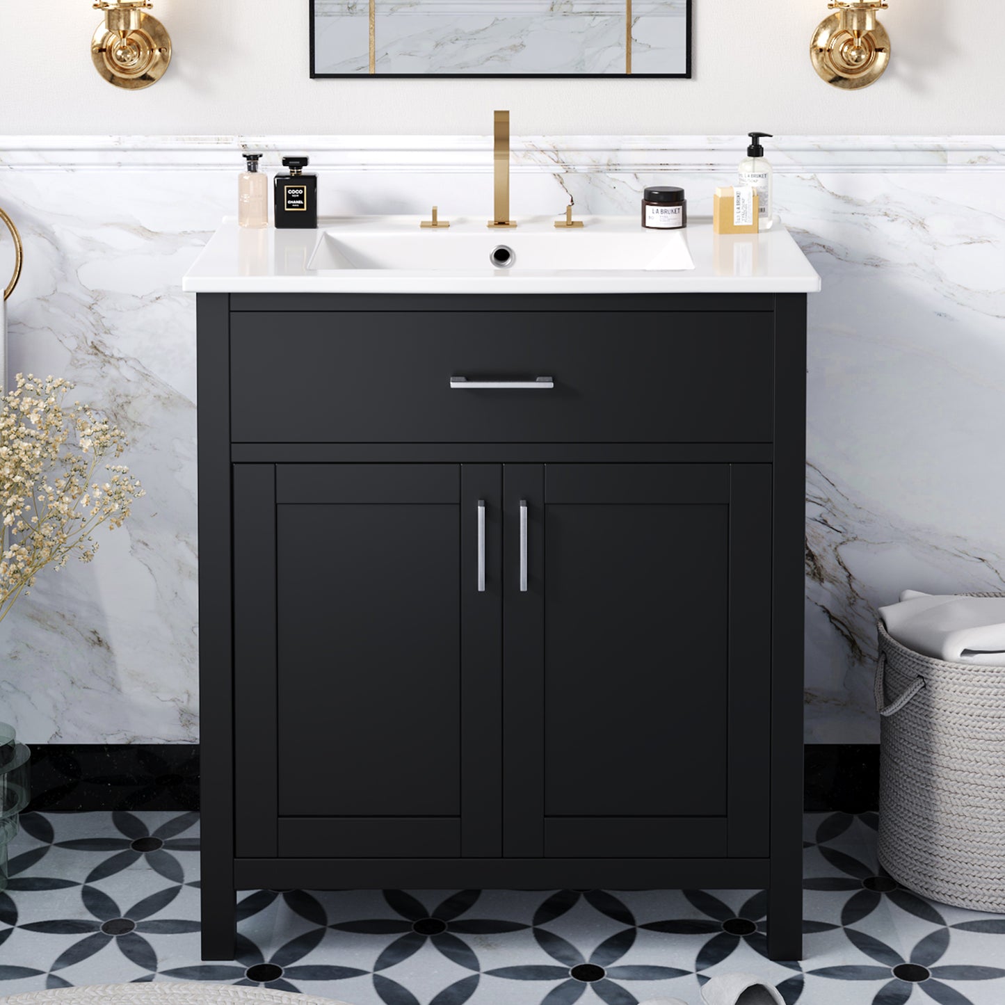 Chic Compact Bathroom Vanity with Ceramic Sink and Smart Storage