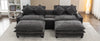 Cozy Black Chenille Sectional Sofa with Ottomans and USB Ports